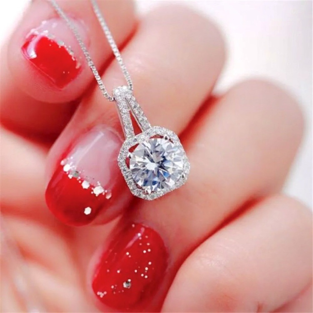 Crystal Matura Diamond Zircon Gemstone Pendant Necklace Gem Stone Silver
